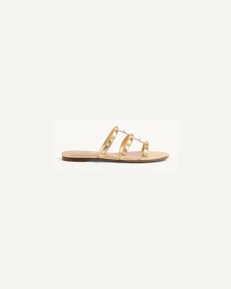 Valentino Garavani Rockstud Slide Sandalen Aus Laminiertem Nappaleder Frau ANTIQUE BRASS Antique