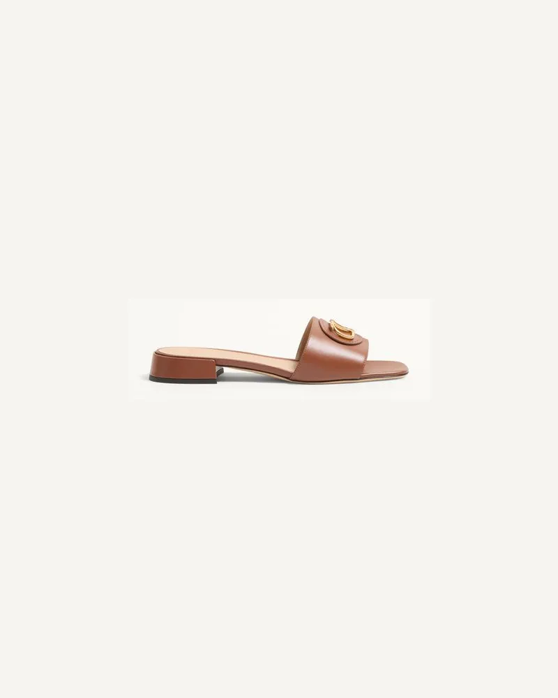Valentino Garavani Vlogo Signature Slide Sandalen Aus Kalbsleder 20 Mm Frau TABAK Tabak