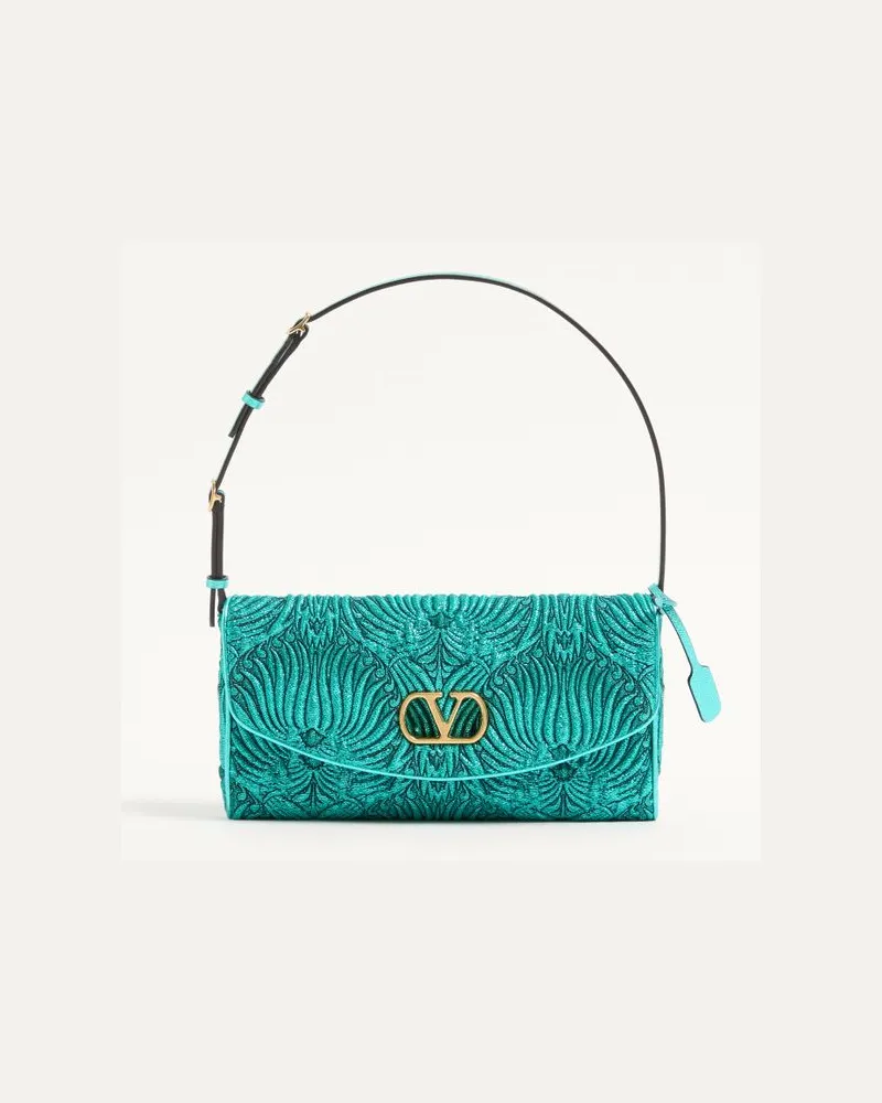 Valentino Garavani Kleine Valentino Garavani DeVain Schultertasche aus Jacquard-Cloqué-Lurex-Gewebe Frau TEAL Teal