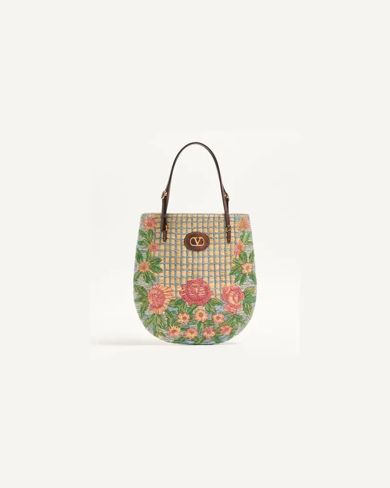 Valentino Garavani Valentino Garavani Panier De Fleurs Kleine bestickte Raffia-Einkaufstasche Frau MULTICOLOR Multicolor