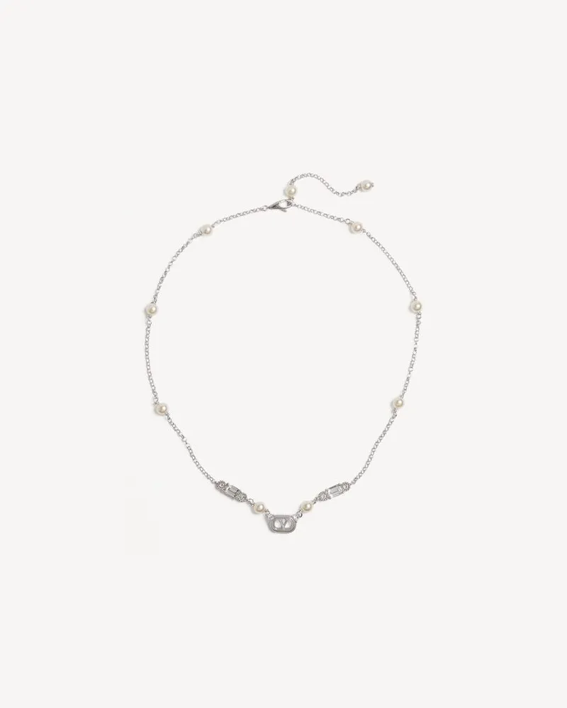 Valentino Garavani Ovalette-Halskette Aus Metall, Perlen Und Swarovski-Kristallen Frau RHODIUM Rhodium