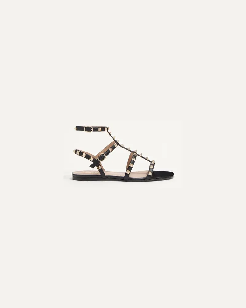 Valentino Garavani Flache Riemchensandalen Rockstud Aus Kalbsleder Frau SCHWARZ Schwarz