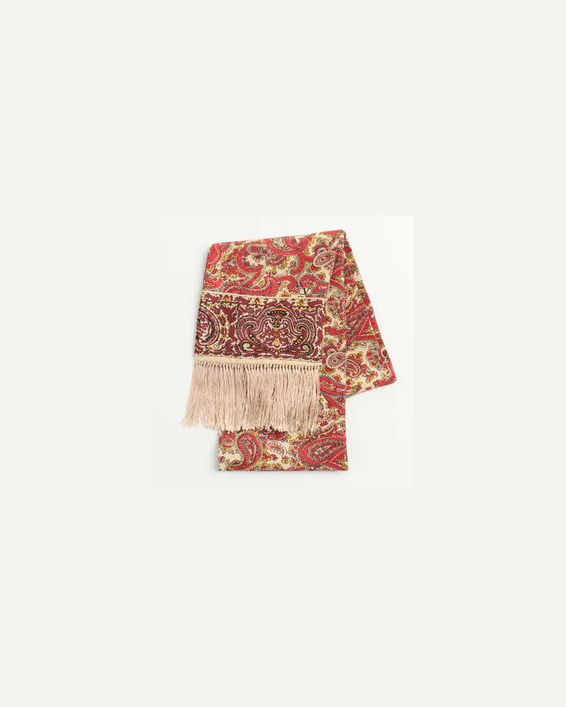 Valentino Garavani Voyage Imaginaire Bandeau-Schal Aus Seide Mit Fransen Mann CREME/ROT Creme