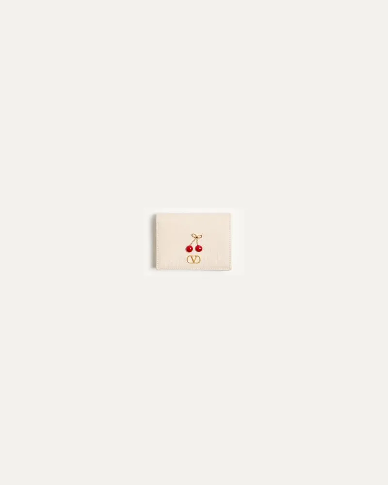 Valentino Garavani Cherryfic Portemonnaie aus genarbtem Kalbsleder Frau LIGHT IVORY Light