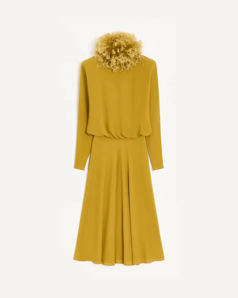 Valentino Garavani Midi-Kleid aus Georgette mit Federn Frau OCKER Ocker