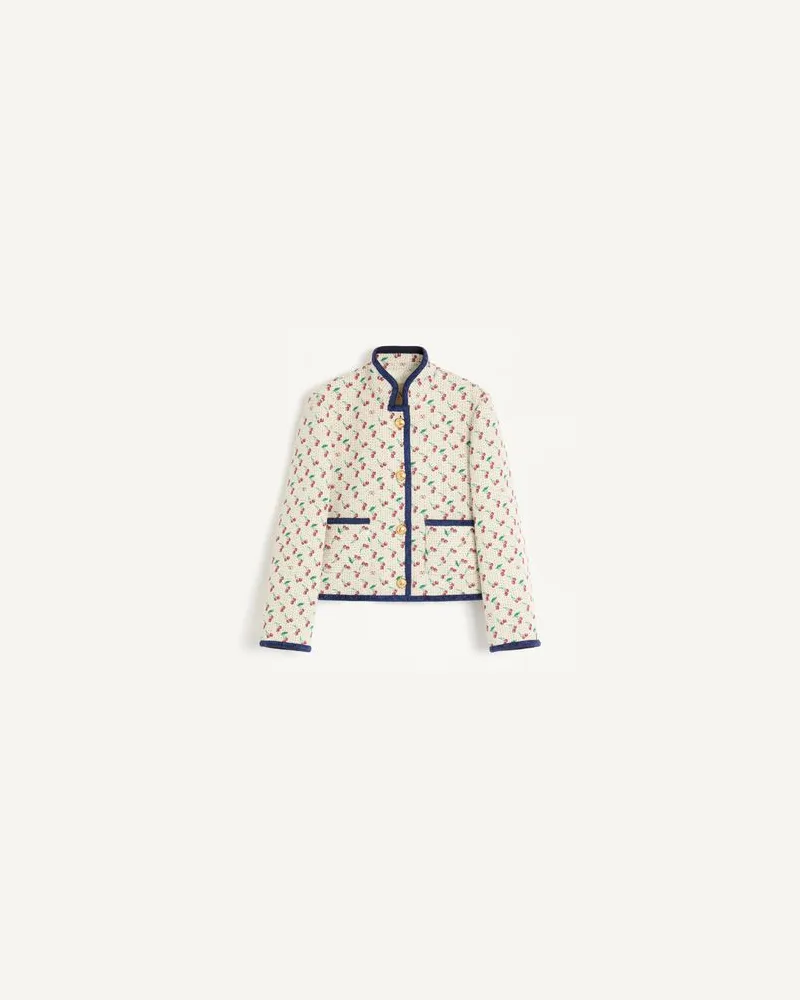 Valentino Garavani Wattierter Caban Mit Cherryfic-Print-Jacquard Frau BIRKE/KIRSCHROT/MARINEBLAU Birke