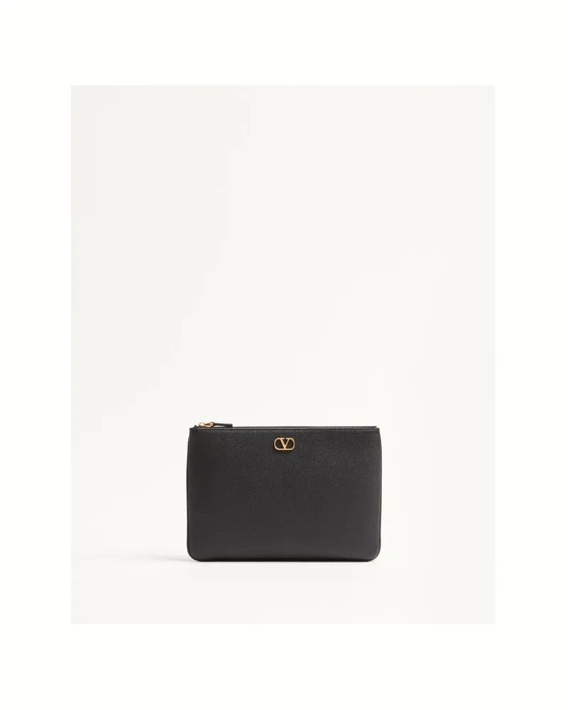 Valentino Garavani Vlogo Signature Clutch Aus Genarbtem Kalbsleder Frau SCHWARZ Schwarz