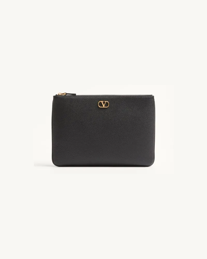 Valentino Garavani VLogo Signature Clutch Aus Genarbtem Kalbsleder Frau SCHWARZ Schwarz
