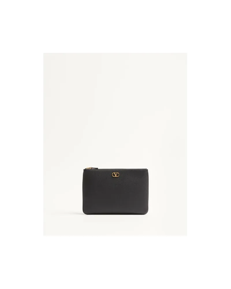 Valentino Garavani Vlogo Signature Clutch Aus Genarbtem Kalbsleder Frau SCHWARZ Schwarz