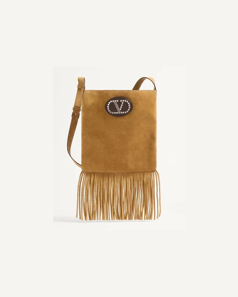 Valentino Garavani Valentino Garavani Nellcôte Schultertasche Aus Wildleder Mit Fransen Mann HAVANA BEIGE/FONDANT Havana