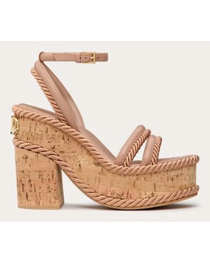 Valentino Garavani VLOGO SUMMERBLOCKS KEILSANDALEN aus NAPPALEDER und mit SEIDENKORDELN, 1 MM Frau Rose