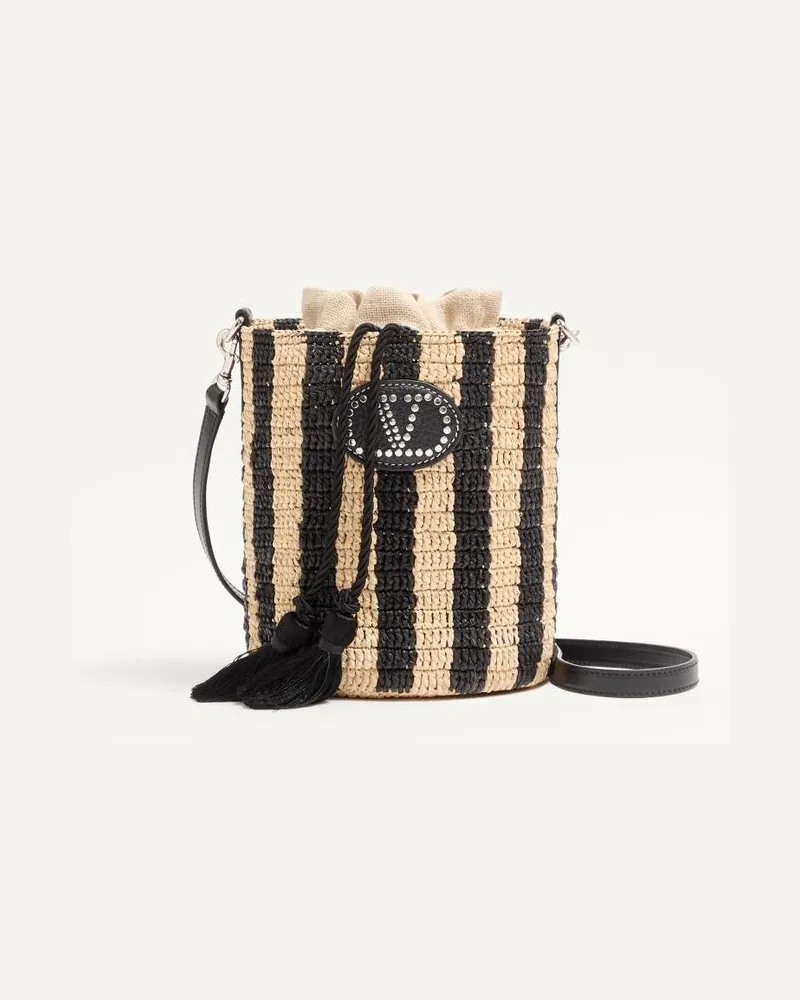 Valentino Garavani Valentino Garavani kleine Bucket Bag aus gestreiftem Raffiabast Frau NATUR/SCHWARZ Natur