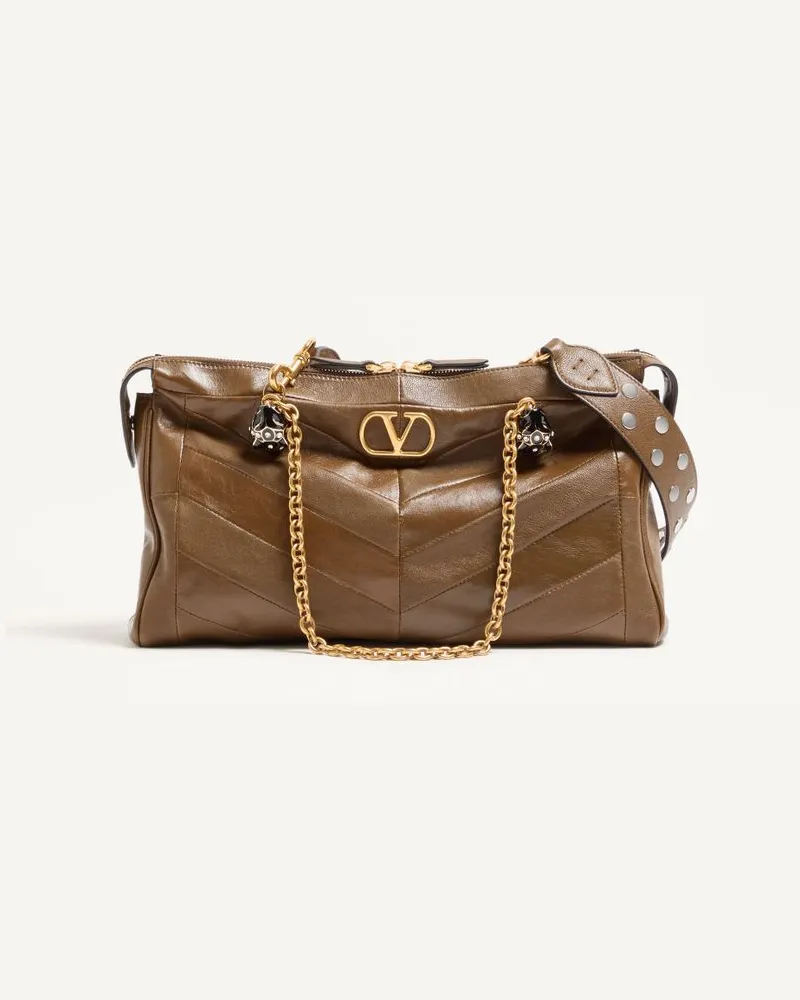 Valentino Garavani Valentino Garavani Panthea Schultertasche Aus Glänzendem Und Mattem Nappaleder Mit Patchwork-Design Und Chevron-Muster Frau TUNDRA Tundra