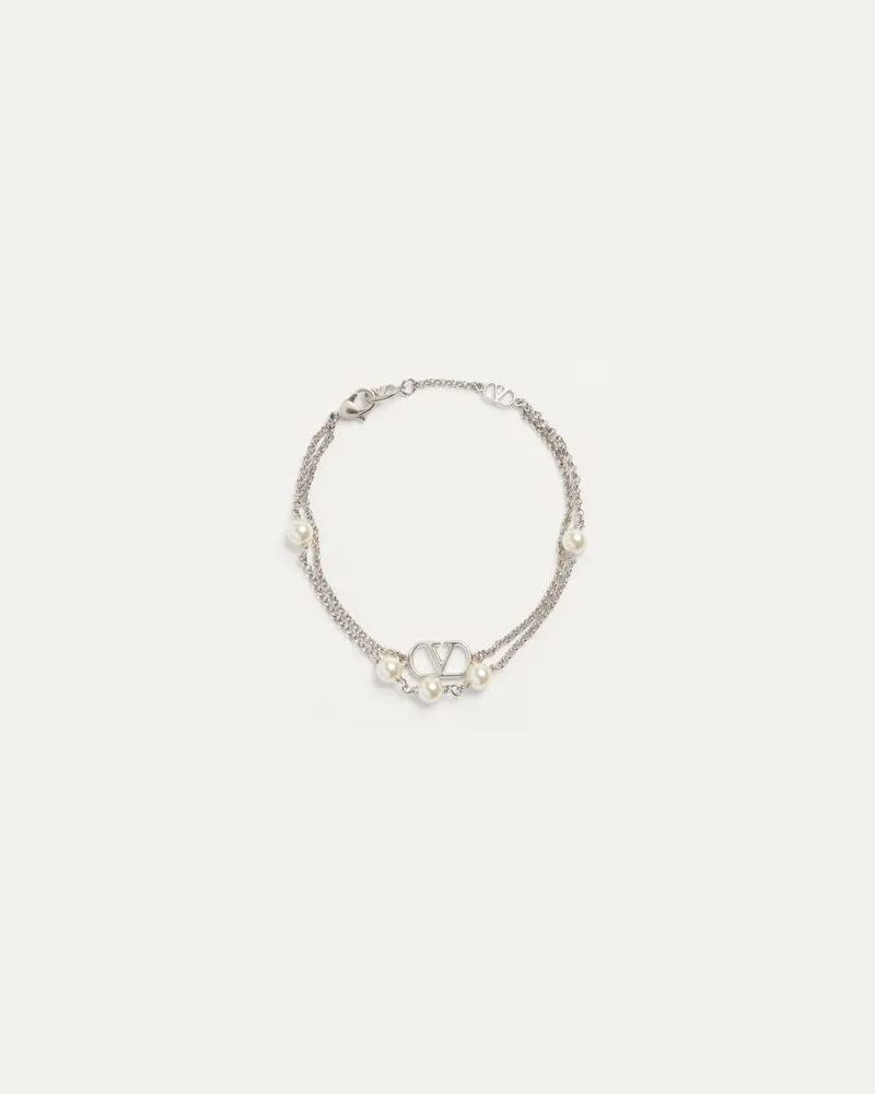 Valentino Garavani Vlogo Signature Metallarmband Mit Swarovski® Perlen Frau PALLADIUM/CREME Palladium