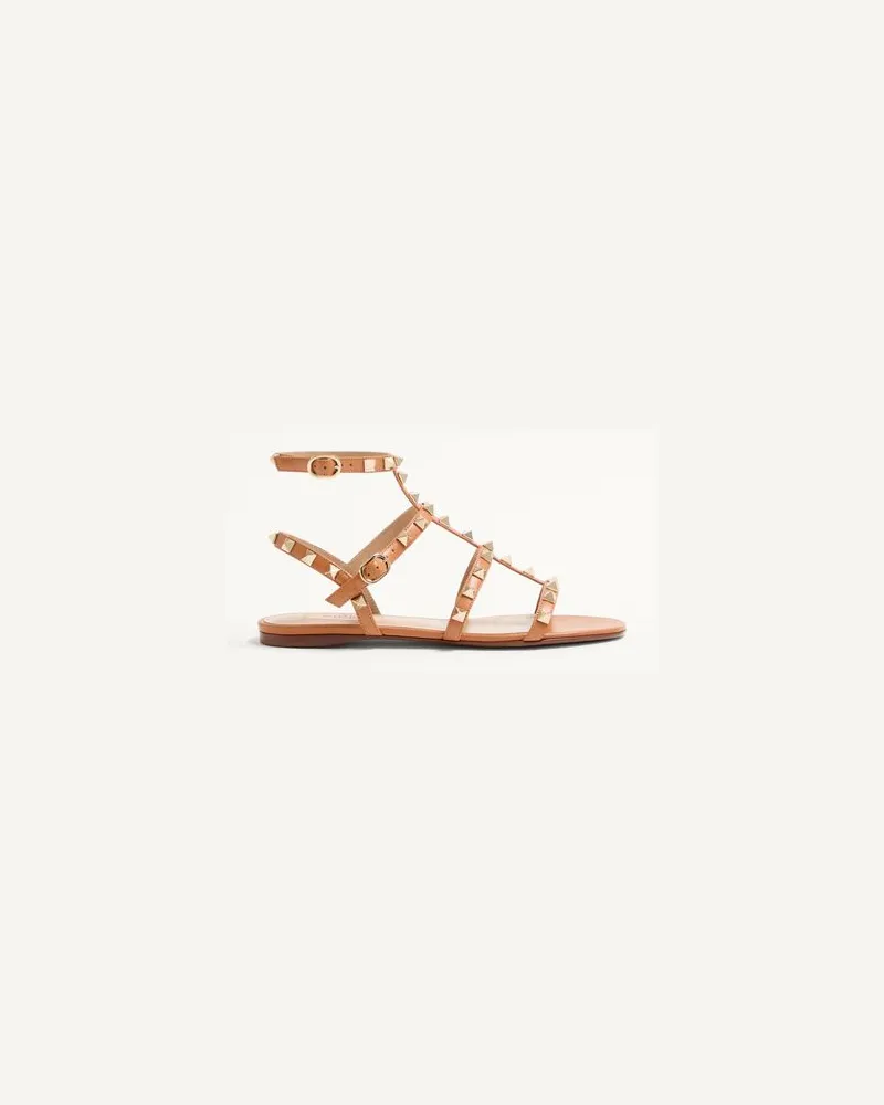 Valentino Garavani Flache Riemchensandalen Rockstud Aus Kalbsleder Frau MANDEL Mandel