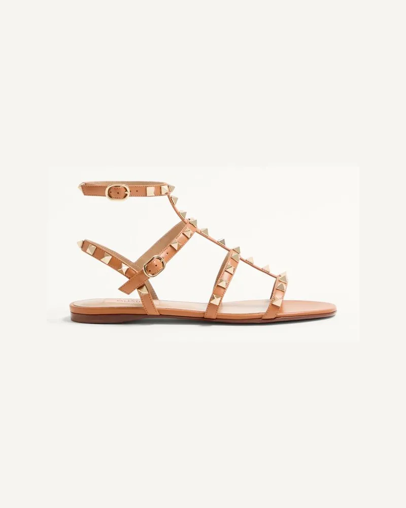 Valentino Garavani Flache Riemchensandalen Rockstud Aus Kalbsleder Frau MANDEL Mandel
