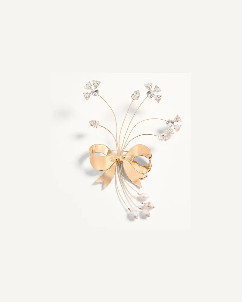 Valentino Garavani Papier Floral Brosche Aus Metall, Natürlichen Perlen Und Swarovski®-Kristallen Frau GOLD/CREME/CRYSTAL Gold