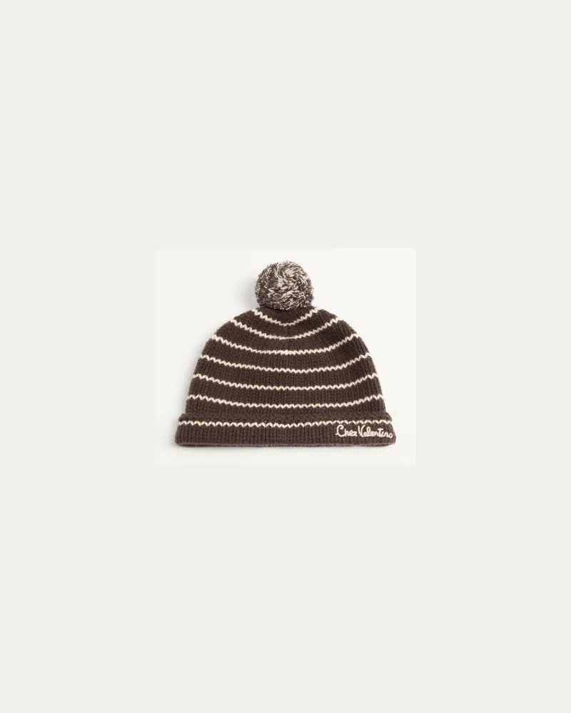 Valentino Garavani Chez Valentino Gestrickter Beanie Aus Wolle Mann TESTA DI MORO/BUTTER Testa