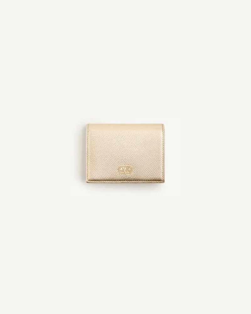 Valentino Garavani VLogo Signature Portemonnaie aus beschichtetem, genarbtem Kalbsleder mit Schmucklogo Frau GOLD/CRYSTAL Gold
