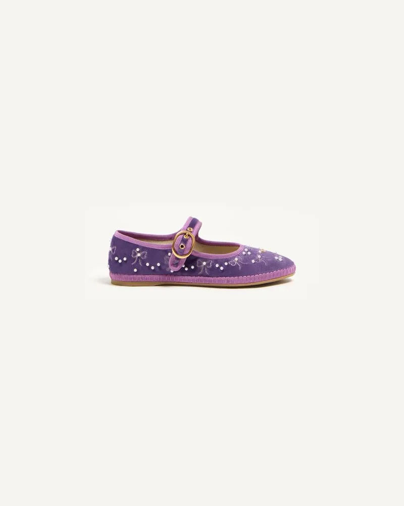 Valentino Garavani Mary-Jane Endouce Ballerinas Aus Samt Mit Schleifenstickerei Frau VIOLETT Violett
