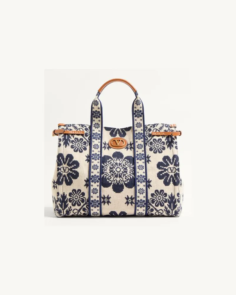 Valentino Garavani Valentino Garavani Antibes Handtasche Aus Jacquard Frau ELFENBEIN/MARINEBLAU/NATUR Elfenbein