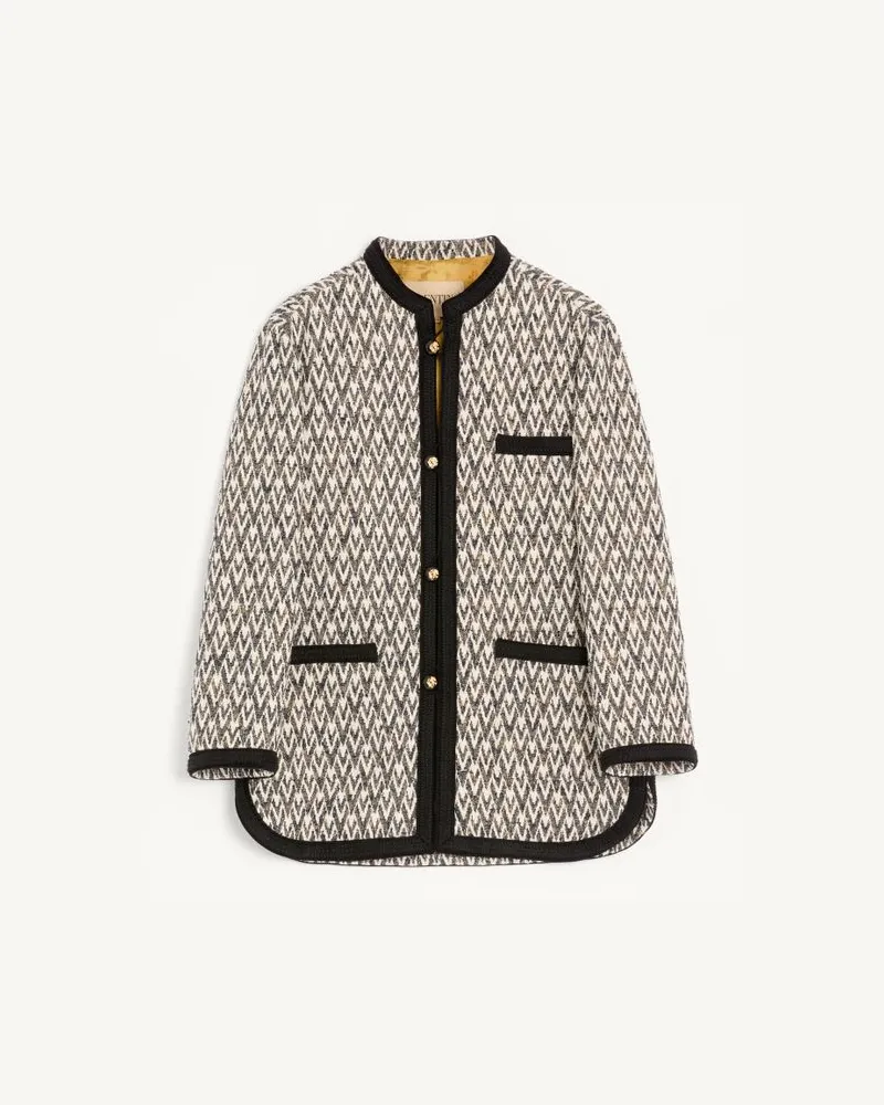 Valentino Garavani Valentino Bouclé-Wolljacke mit Toute La V Jacquardmuster Mann MARINEBLAU/BEIGE Marineblau