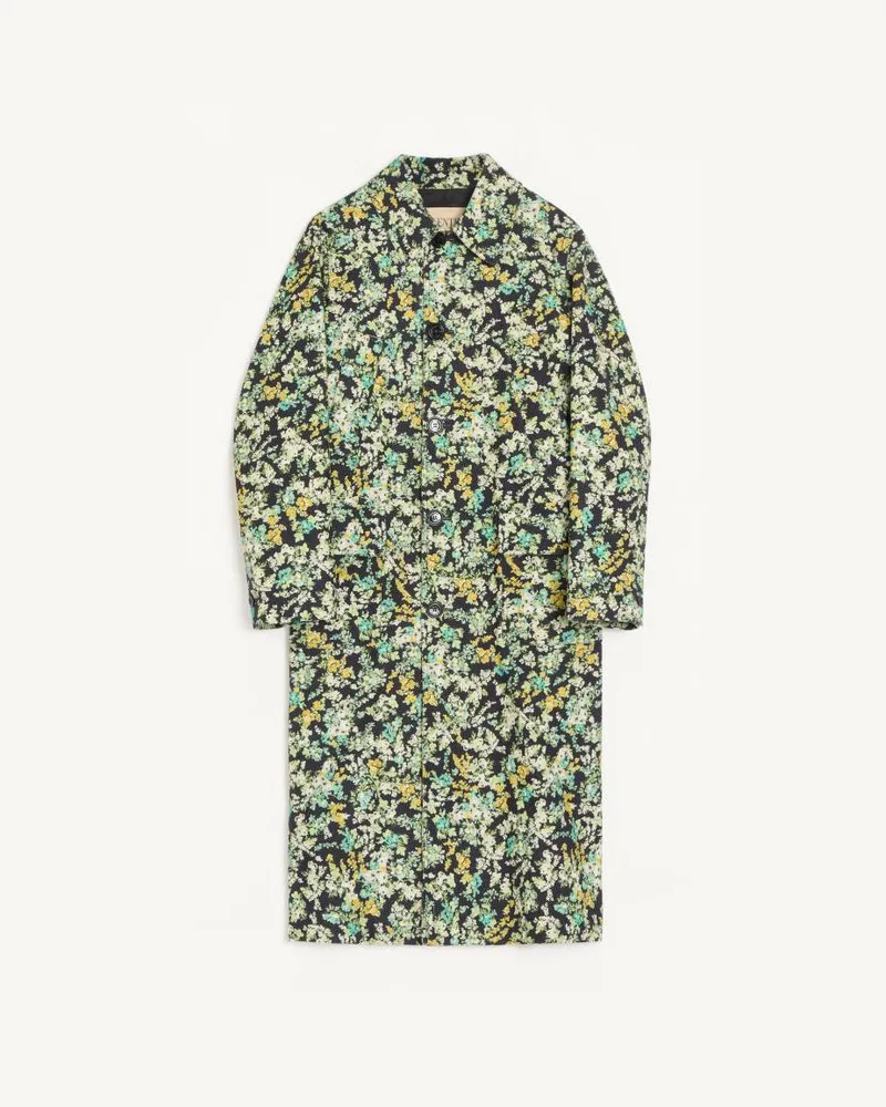 Valentino Garavani Valentino Einreihiger Mantel Aus Baumwoll-Drell Mit Papier Floral Print Mann SCHWARZ/MEHRFARBIG Schwarz