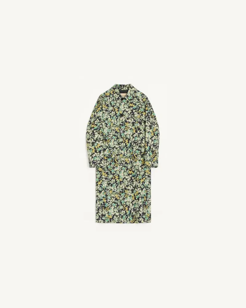 Valentino Garavani Valentino Einreihiger Mantel Aus Baumwoll-Drell Mit Papier Floral Print Mann SCHWARZ/MEHRFARBIG Schwarz