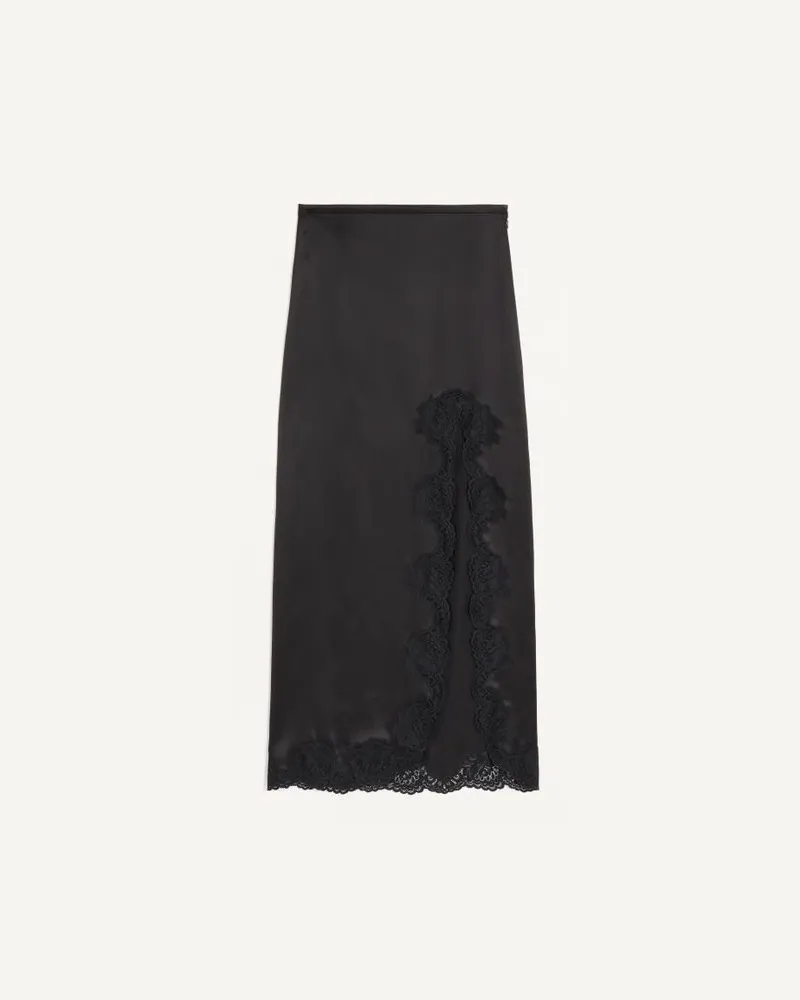 Valentino Garavani Langer Rock aus Crêpe-Satin mit Spitze Frau SCHWARZ Schwarz