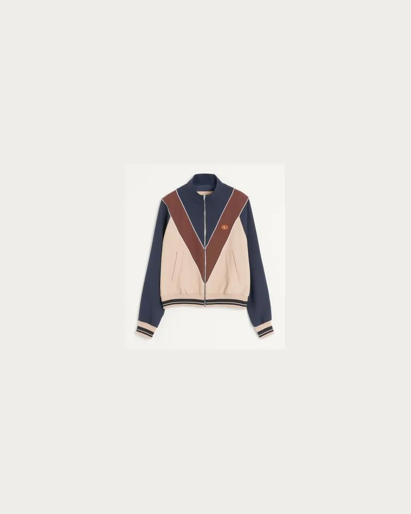 Valentino Garavani Nylon-Sweatshirt Mit Reissverschluss Und Vlogo-Applikation Mann BLAU/HELLBRAUN/BUTTER Blau