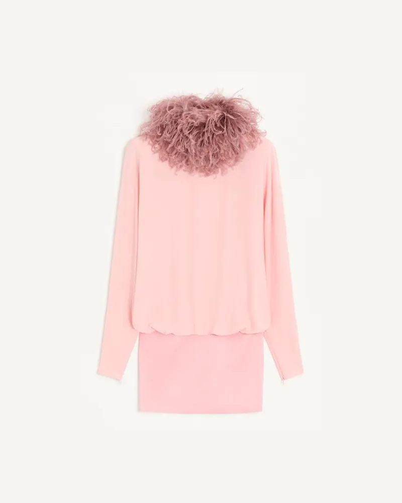 Valentino Garavani Kurzes Georgette-Kleid mit Federn Frau ROSA Rosa