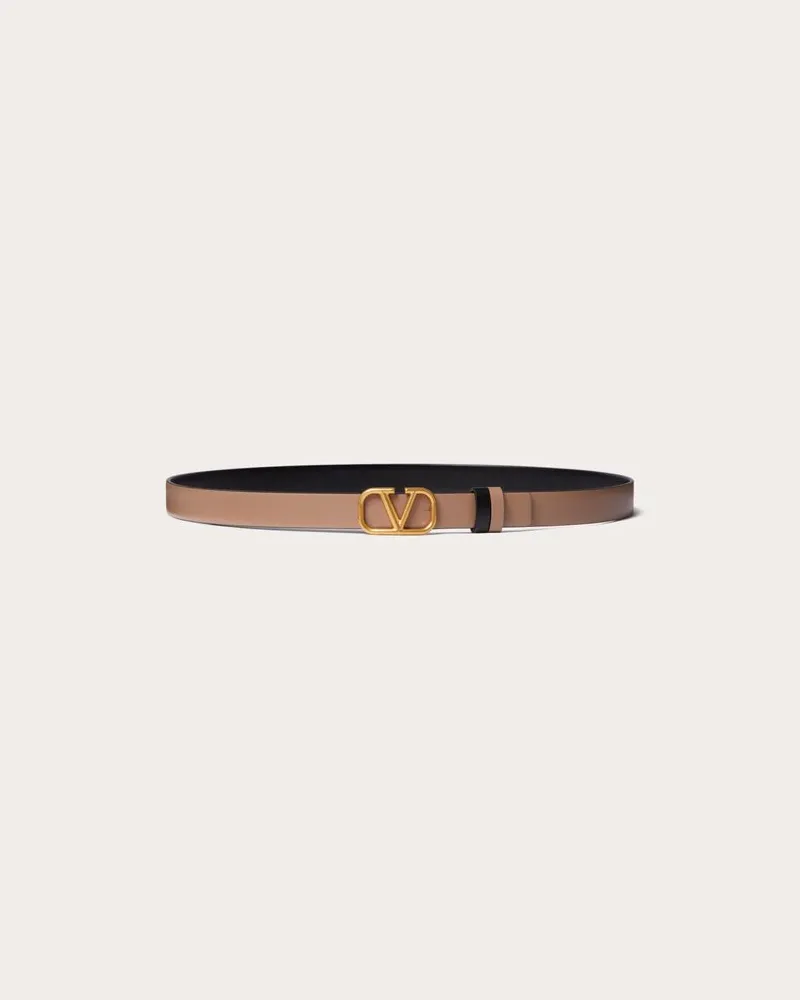 Valentino Garavani Wendegürtel Vlogo Signature Aus Glänzendem Kalbsleder 20 Mm Frau SMOKEY BROWN/SCHWARZ Smokey