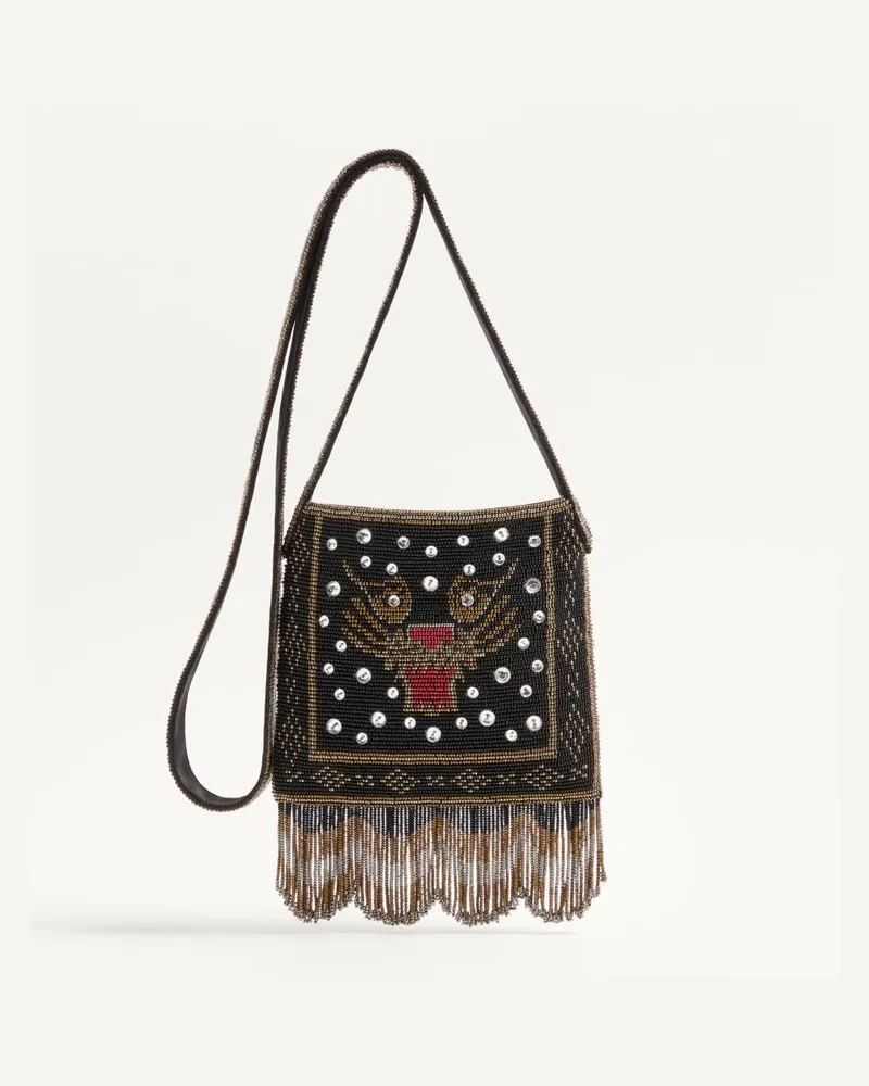 Valentino Garavani Kleine Valentino Garavani Nellcôte Schultertasche Mit Perlenstickerei Und Verzierung Aus Strasssteinen Frau SCHWARZ Schwarz
