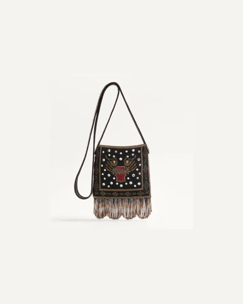 Valentino Garavani Petit Sac Porté Épaule Valentino Garavani Nellcôte Brodé Avec Franges Frau SCHWARZ Schwarz