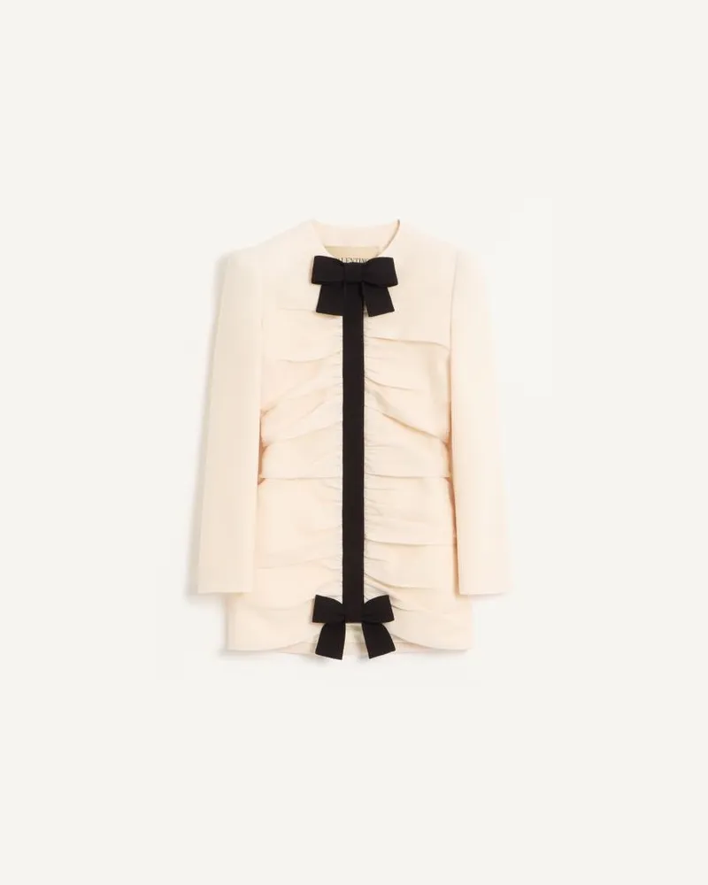Valentino Garavani Jacke Aus Gekräuselter, Leichter Wolle Frau VANILLE/SCHWARZ Vanille