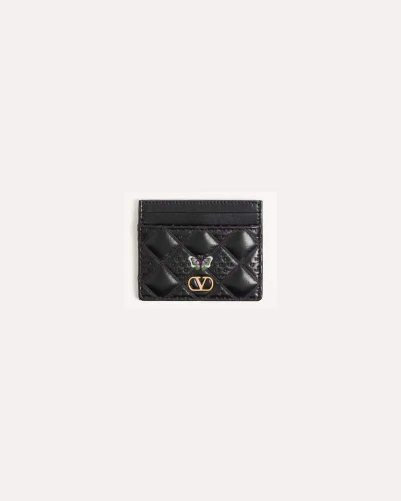 Valentino Garavani Valentino Garavani Flutterby Kartenetui aus glänzendem Nappaleder mit Schmetterlingsstickerei Frau SCHWARZ Schwarz