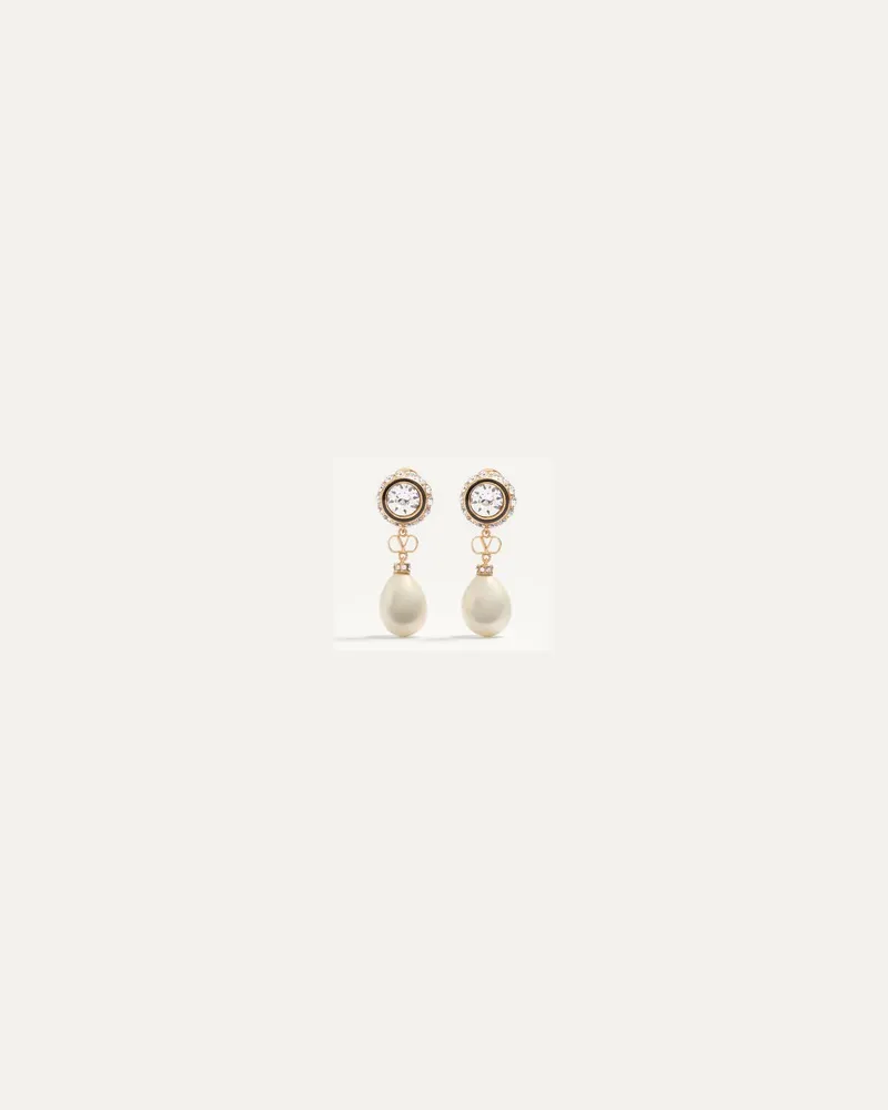 Valentino Garavani Vlogo Signature Ohrringe Aus Metall, Emaille, Perlen Und Kristallen Frau GOLD/SCHWARZ/CRYSTAL/CREME Gold