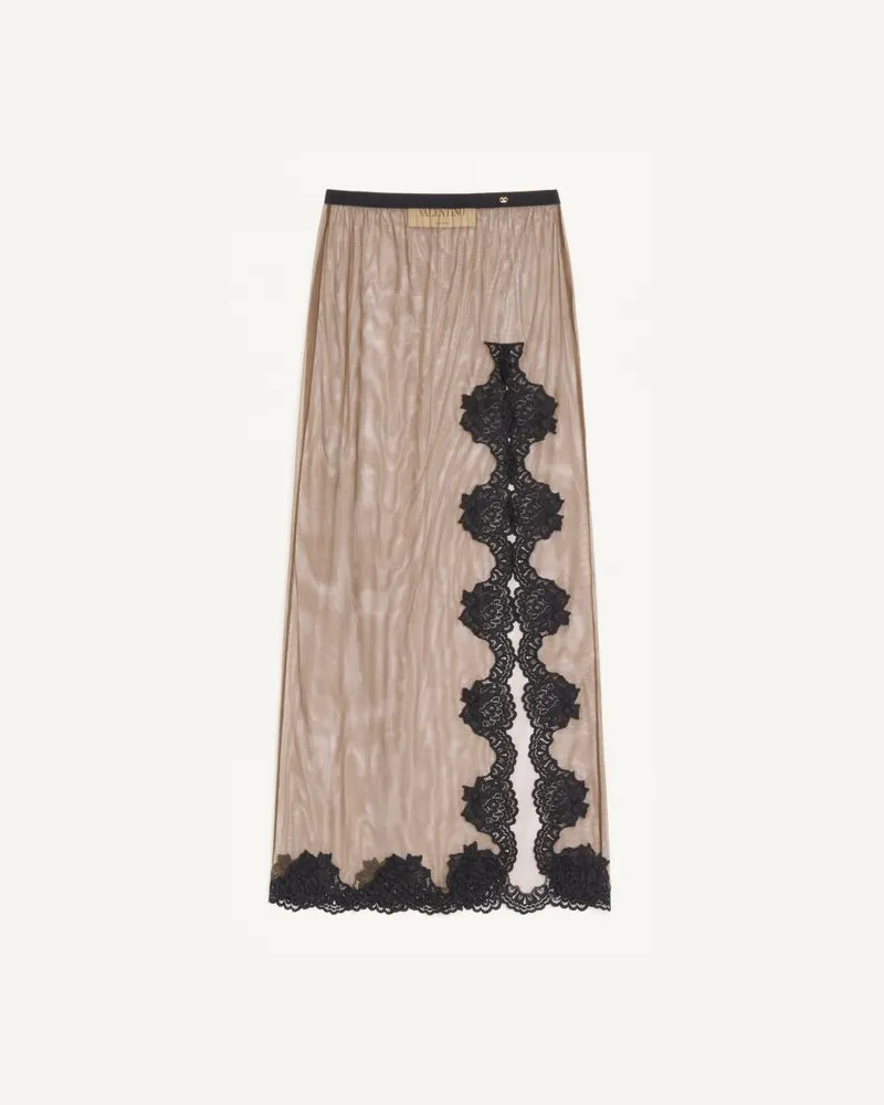 Valentino Garavani Langer Rock aus transparentem Tüll Frau OLIVE GREEN/SCHWARZ Olive