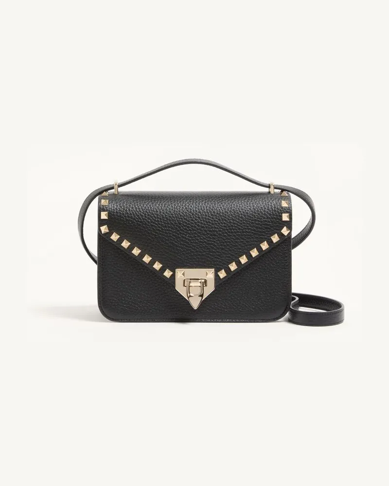 Valentino Garavani Valentino Garavani Rockstud Kleine Schultertasche aus genarbtem Kalbsleder Frau SCHWARZ Schwarz