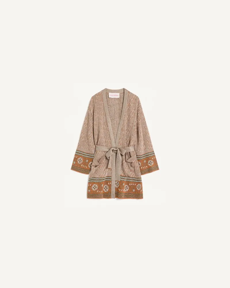 Valentino Garavani Strickjacke Mit Lurex-Jacquard-Muster Frau GINGER ORANGE/BEIGE Ginger