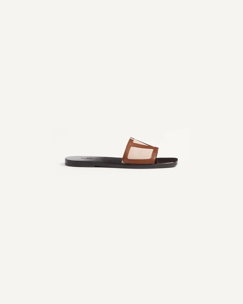 Valentino Garavani Viva Superstar Slidesandalen Aus Canvas Und Nappaleder Mann NATUR/TABAK Natur