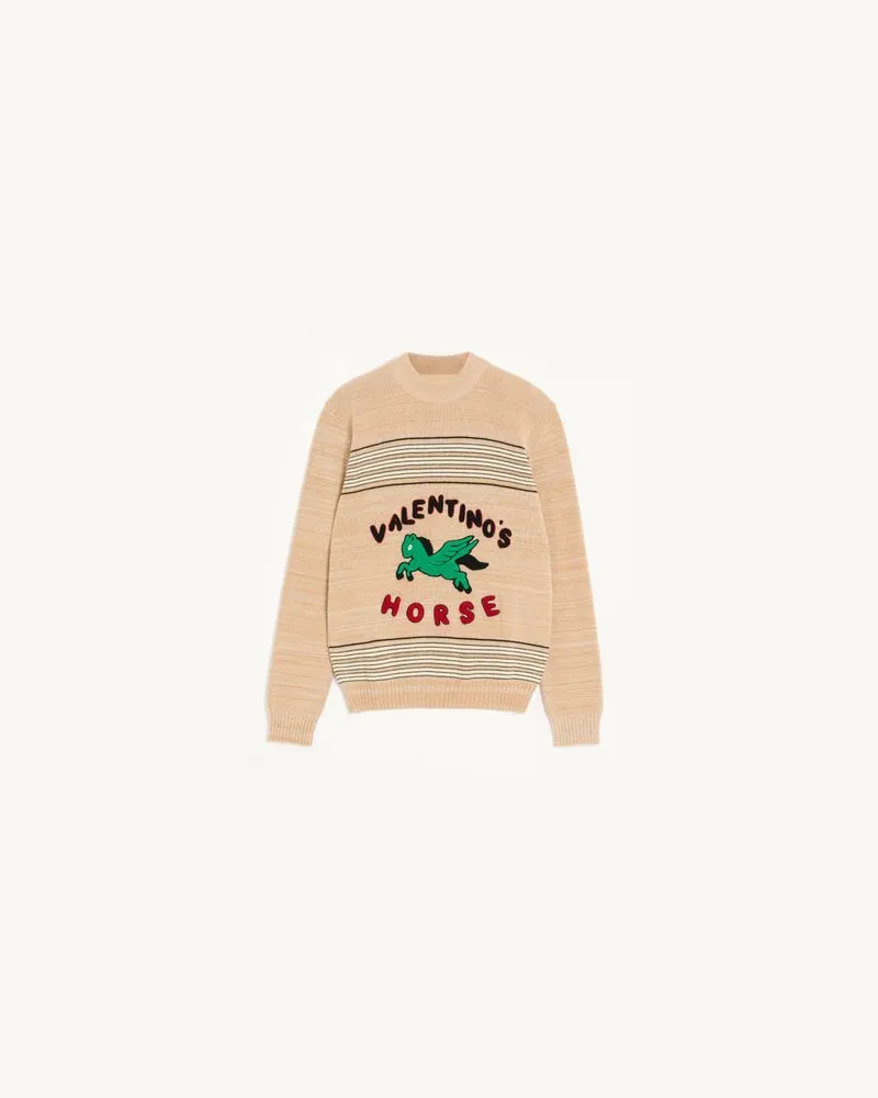 Valentino Garavani Valentino Pullover aus Wolle und Baumwolle mit Valentino-Pferdeaufnäher Mann MULTICOLOR Multicolor