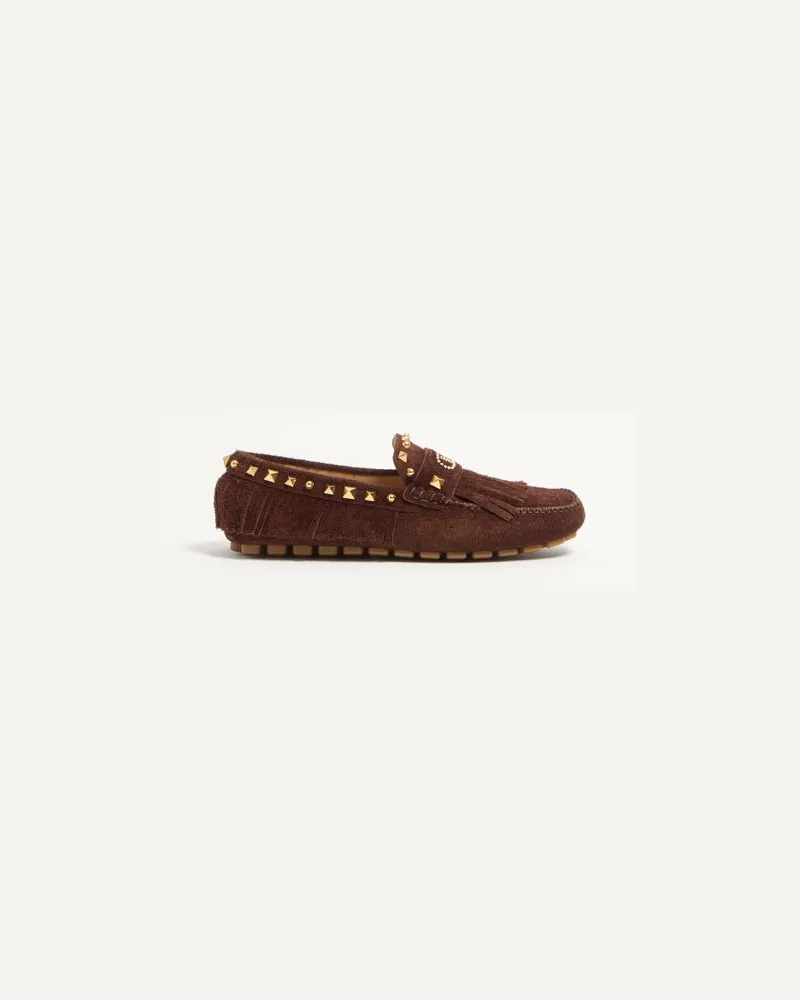 Valentino Garavani Fastaway Driver Loafer Aus Crustleder Mit Fransen Mann BARK BROWN Bark