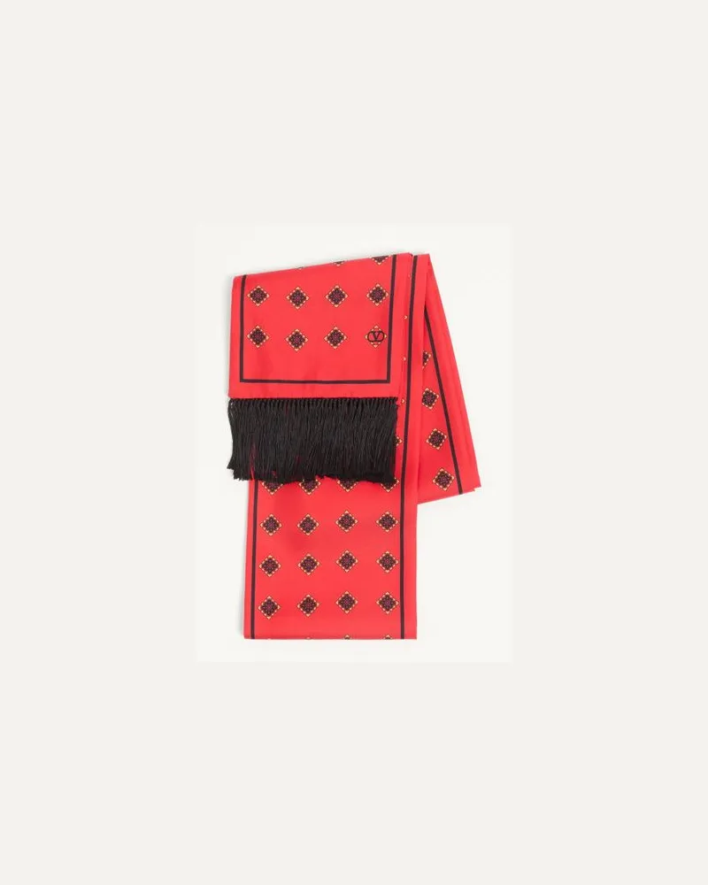 Valentino Garavani Opticool Bandeau-Schal Aus Seide Mit Fransen Mann ROT/SCHWARZ Rot