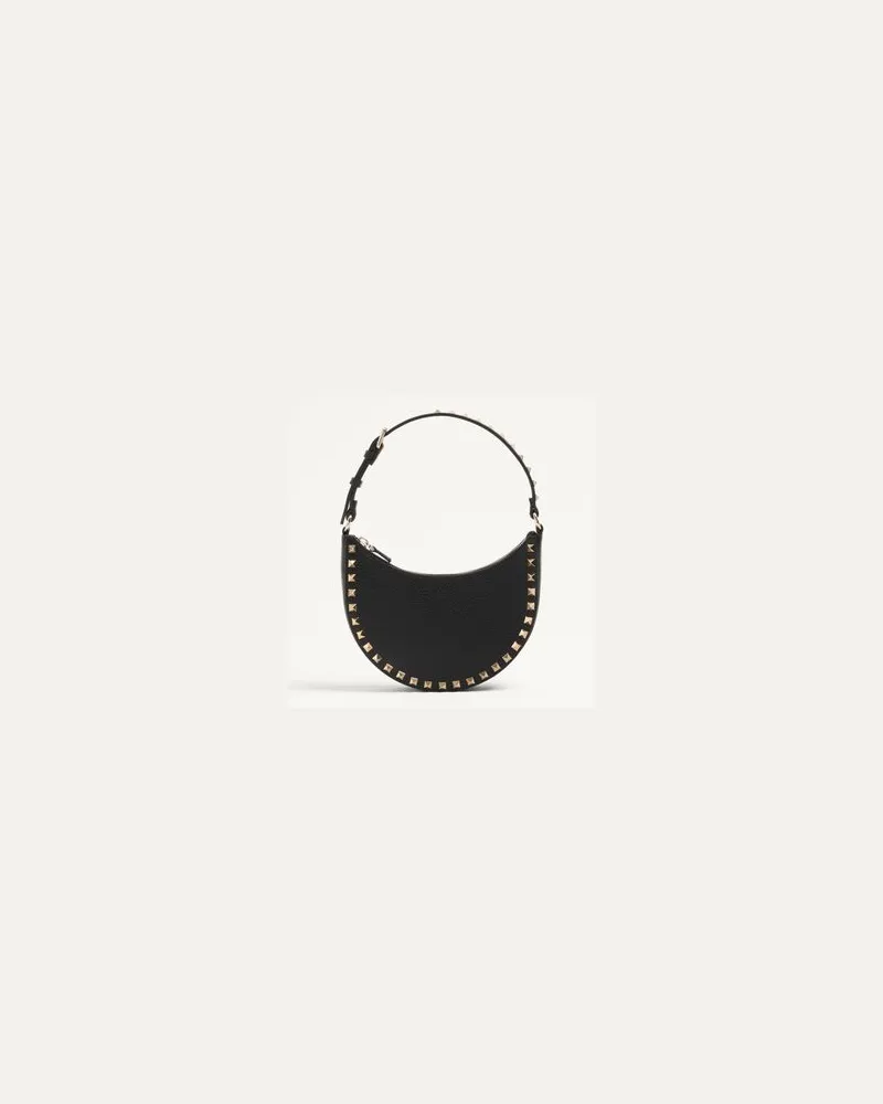 Valentino Garavani Mini Rockstud Hobo-Bag Aus Genarbtem Kalbsleder Frau SCHWARZ Schwarz