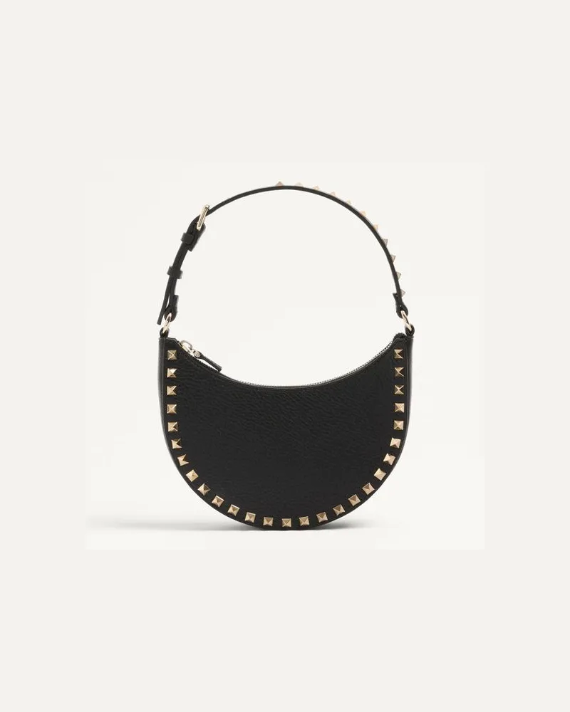 Valentino Garavani Mini Rockstud Hobo-Bag Aus Genarbtem Kalbsleder Frau SCHWARZ Schwarz