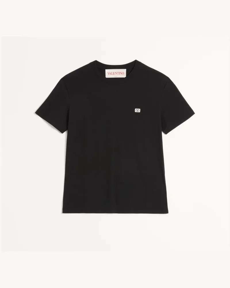 Valentino Garavani T-Shirt Aus Baumwolle Mit VLogo Patch Mann SCHWARZ Schwarz