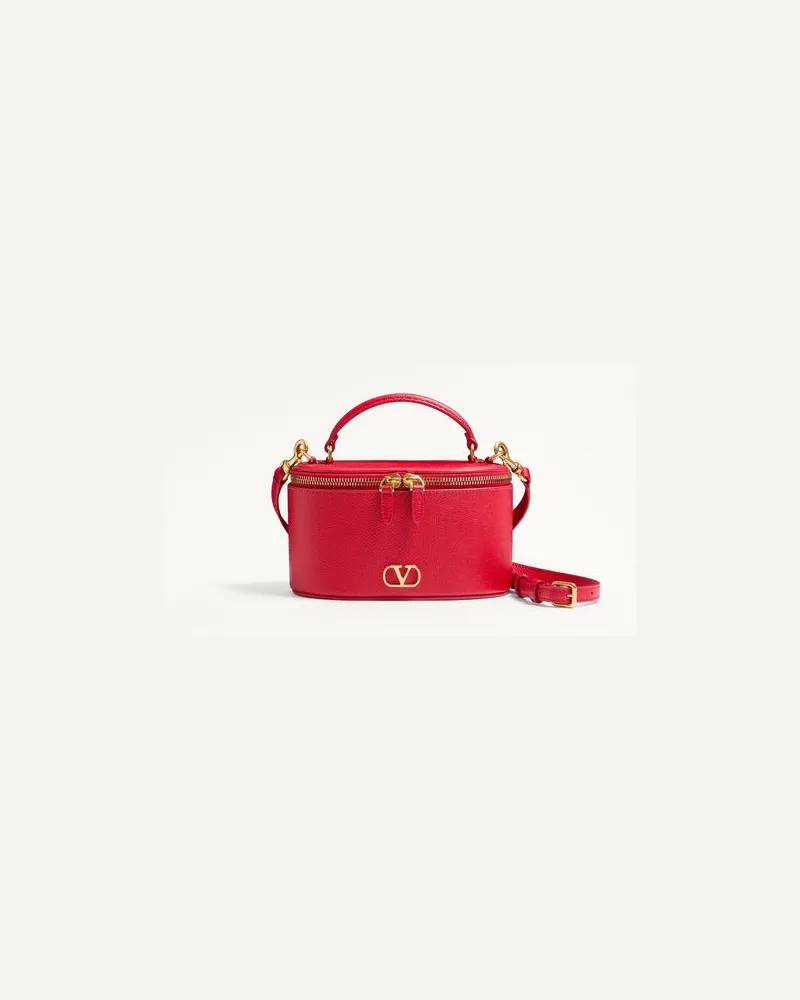 Valentino Garavani VLogo Signature Mini-Kosmetiktasche aus genarbtem Kalbsleder Frau ROUGE PUR Rouge