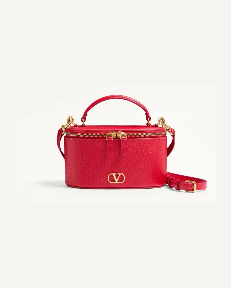 Valentino Garavani VLogo Signature Mini-Kosmetiktasche aus genarbtem Kalbsleder Frau ROUGE PUR Rouge