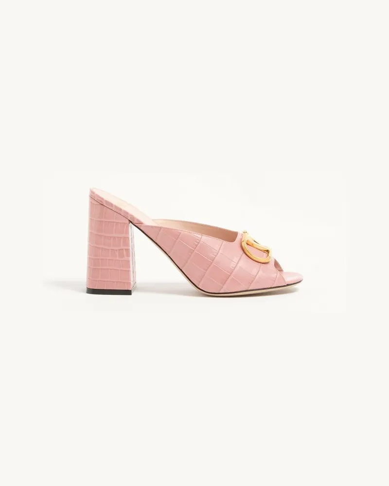 Valentino Garavani VLogo Signature Slide-Sandalen aus bedrucktem Kalbsleder 95 MM Frau ROSA Rosa